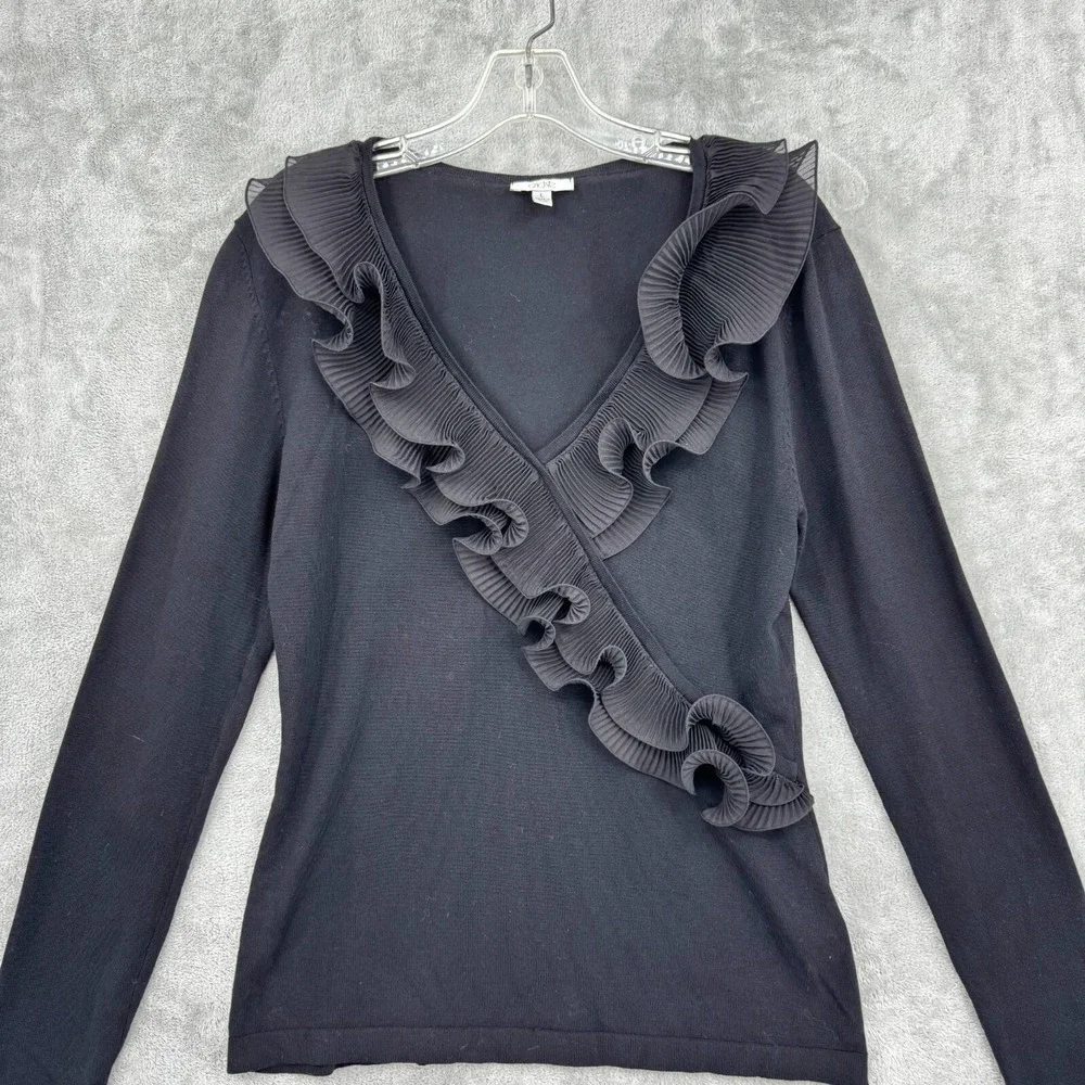 Vintage Cache Sweater Large Ruffle Dark Coquette Witchy 90s Whimsigoth Fitted - Picture 3 of 9